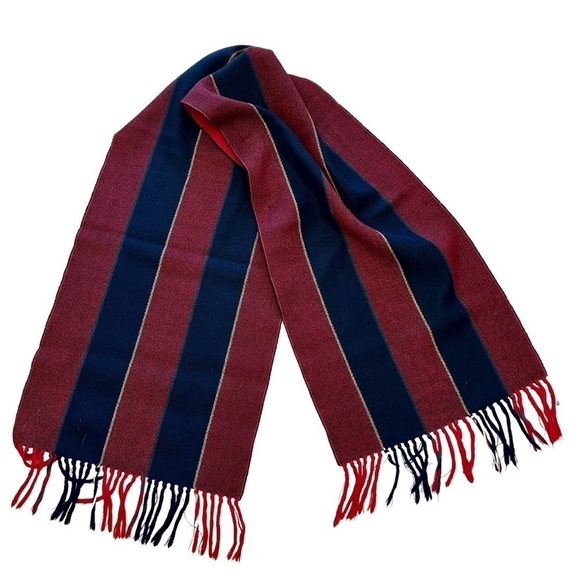 Whitney Brooks Burgandy Navy Fall Lambswool German Made Scarf - Picture 1 of 8
